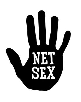 Man handprint isolated on white background showing stop net sex