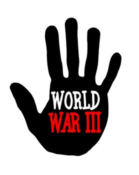 Man handprint isolated on white background showing stop world war III