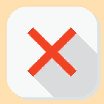 Delete close exit icon. Symbol with cross for web application menu. Flat design button with long shadow.