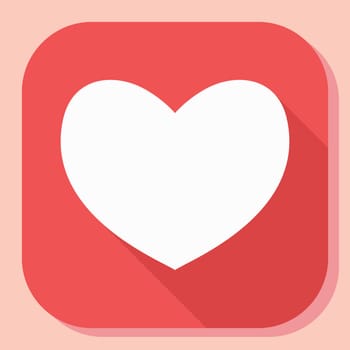 Heart icon with long shadow. Modern simple flat feelings shape sign. Internet concept. Trendy love symbol for website, web button, mobile app.