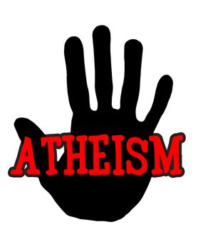 Man handprint isolated on white background showing stop atheism