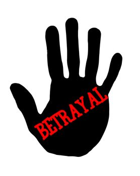 Man handprint isolated on white background showing stop betrayal