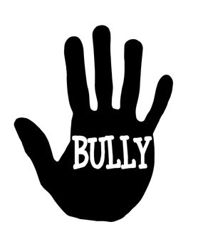 Man handprint isolated on white background showing stop bully