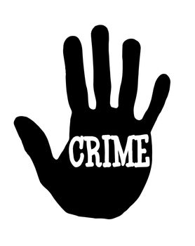 Man handprint isolated on white background showing stop crime