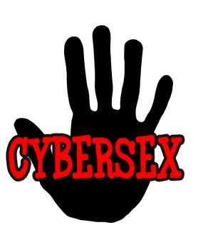 Man handprint isolated on white background showing stop cybersex