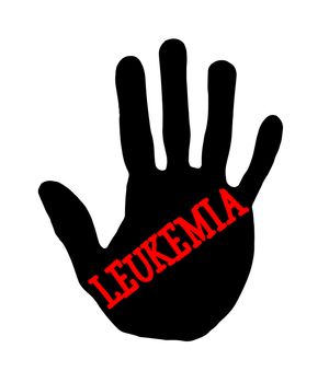 Man handprint isolated on white background showing stop leukemia