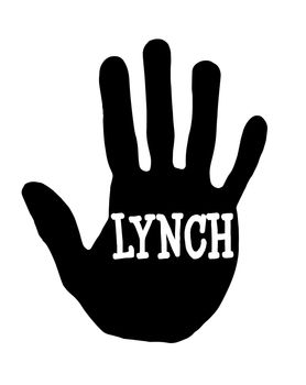Man handprint isolated on white background showing stop lynch