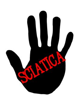 Man handprint isolated on white background showing stop sciatica