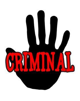 Man handprint isolated on white background showing stop criminal