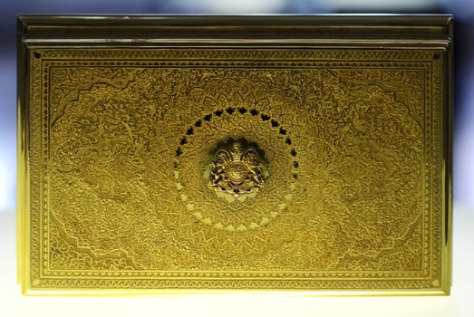 Close up view on antique golden box