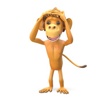 3D Illustration of a Scared Monkey on White Background