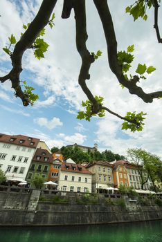 the riverfront in Ljubljana, Slovenia