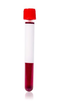 Red vacuum blood tube test with sample blood for Medical laboratory isolated on white background, clipping path.