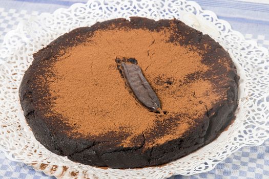 Homemade carob bean cake traditional of Portuguese cuisine.