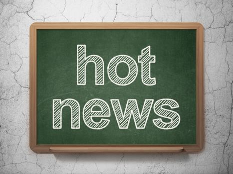 News concept: text Hot News on Green chalkboard on grunge wall background, 3D rendering