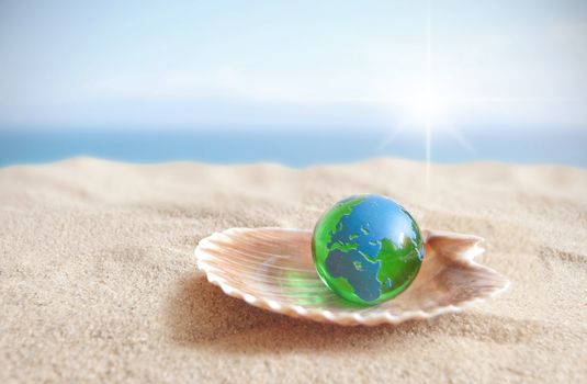World globe inside an open shell 