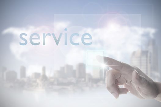 Finger selecting service option on touch screen 