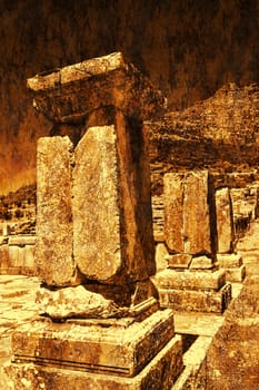 Pillar ruins at Ancient Messini, Messinia at Peloponnese, Greece - Rust effect