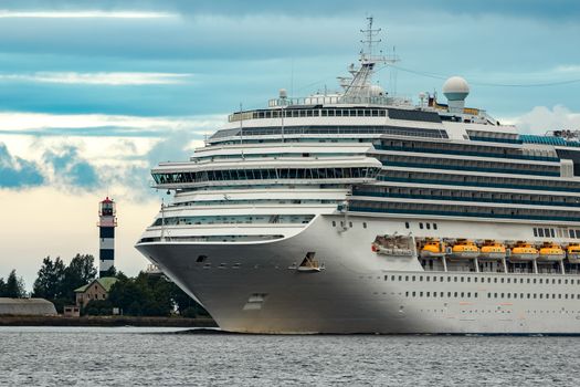 Large royal cruise liner on the way. Travel and spa services