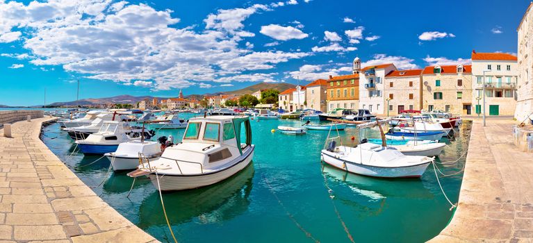 Kastel Novi turquoise harbor and historic architecture panoramic view, Split region of Dalmatia, Croatia