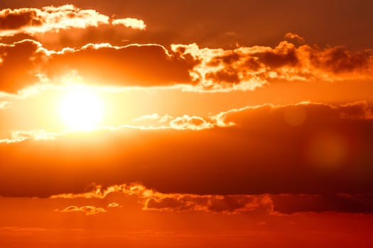 Hot and romantic sunset over the Baltic sea. Calm landscape