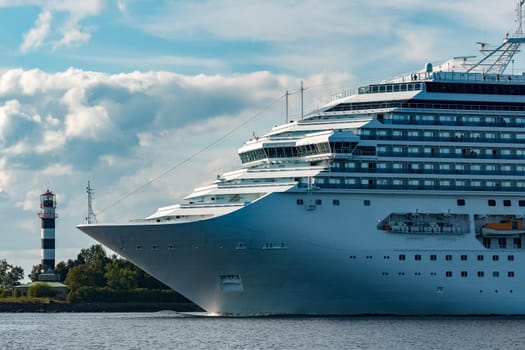 Large royal cruise liner on the way. Travel and spa services