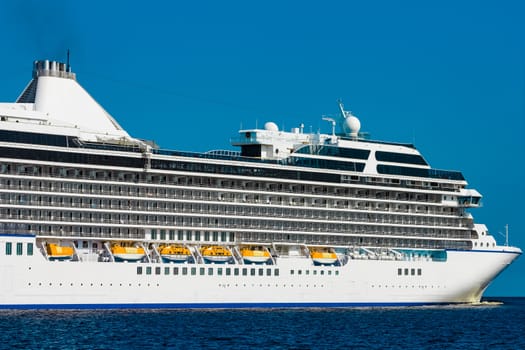 Luxury cruise liner underway. Tour travel and spa services