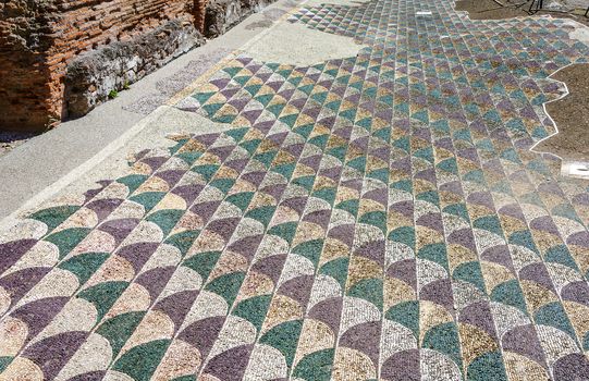 Decorated mosaic floor in the roman Caracalla Thermae Baths in Rome, Italy