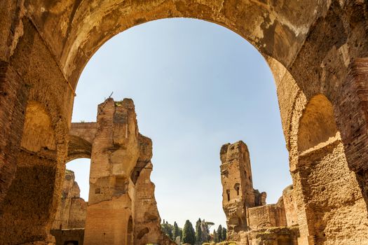 Baths of Caracalla, ancient ruins of roman public thermae built by Emperor Caracalla in Rome, Italy