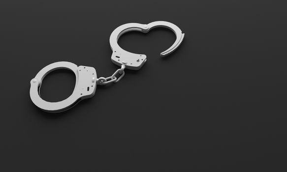 3D RENDERING OF HANDCUFF ON BLACK PLAIN BACKGROUND