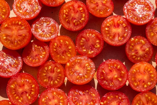 Backgrounds of many tomatoes with half cross section