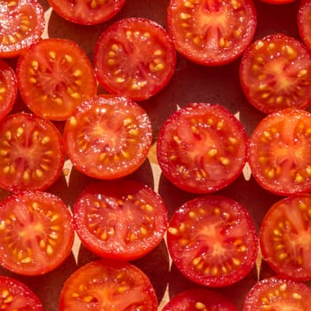 Backgrounds of many tomatoes with half cross section