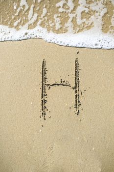 Letter drawn on the sand beach