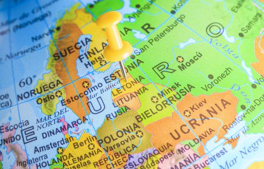 Letonia pinned on a map of Europe