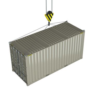 Service delivery - cargo container hoisted by hook. 3D rendering