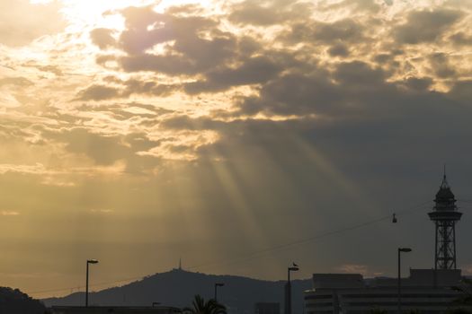 Beautiful sunset in Barcelona city