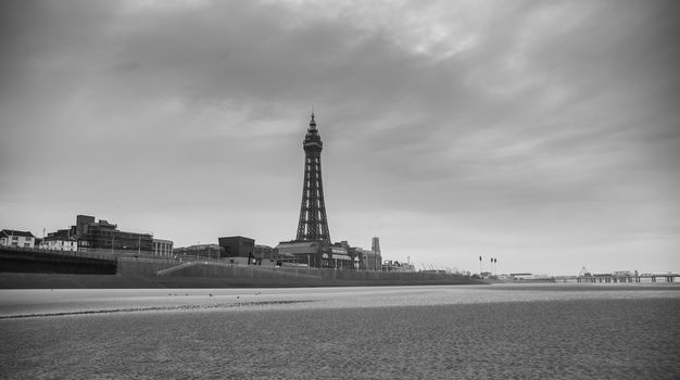 Blackpool pleasure beach black and white
