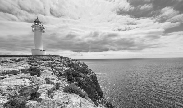 light house in formentera black and white