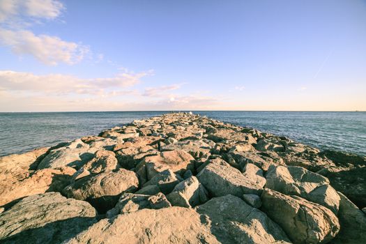 Barcelona beach stone pier in the Barceloneta