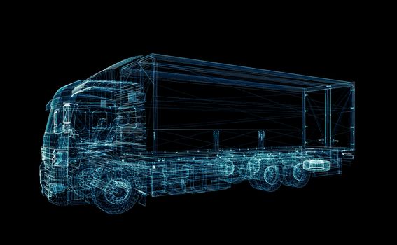 Digital Truck. The concept of digital technology in the delivery industry. 3D Illustration