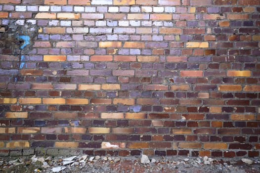 wide angle view of an old wall abandoned factory building