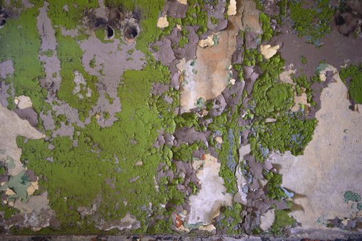 wide angle view of an old wall abandoned factory building