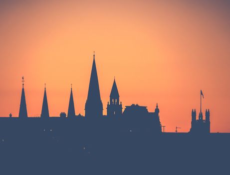 Retro Filtered Churh Spires Of Edinburgh At Sunset