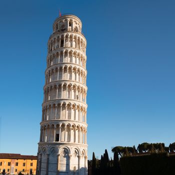 Leaning tower of Pisa, a Unesco world heritage site, Italy, square photo.