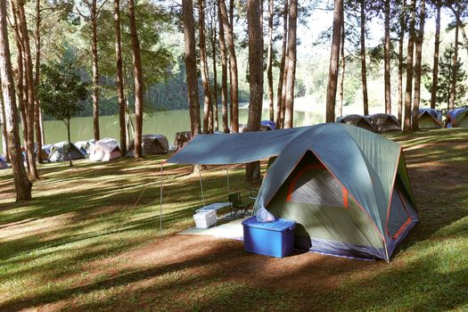 Pang Tong Under Royal Forest Park ( Pang ung ) at Mae Hong Son Province,Thailand. Pang Ung is a popular place to stay in a camping in the winter.