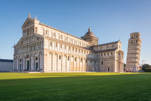 Piazza dei Miracoli (Square of Miracles),Pisa  with the Cathedral and the leaning tower, Unesco world heritage site,Italy.