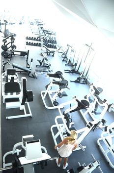 View on modern empty large gym with lot of weights