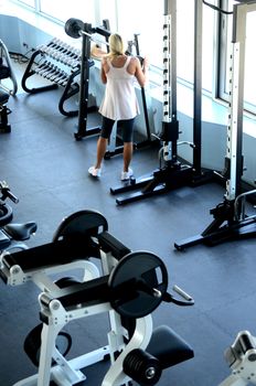 View on modern empty large gym with lot of weights