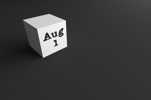 3D RENDERING OF Aug (ABBREVIATION OF AUGUST) 1 ON WHITE CUBE