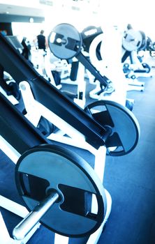 View on modern empty large gym with lot of weights